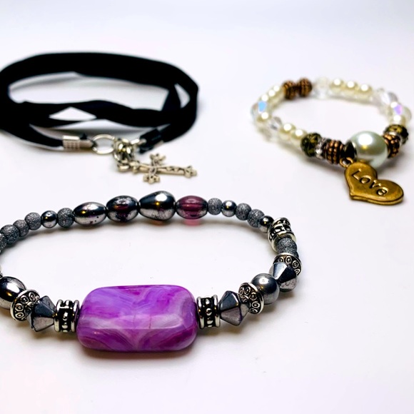 Rustic Wing & Cross Ribbon Bracelet Stack - Picture 1 of 6